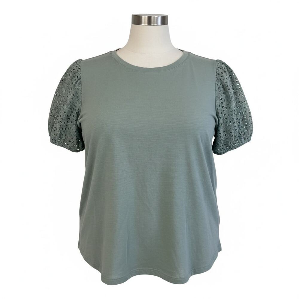 Plus Size Jane + Delancey 2X Sage Green Eyelet Puff Sleeve Top
